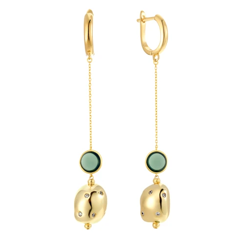 Серьги из серебра 925 пробы с позолотой, с цветными фианитами