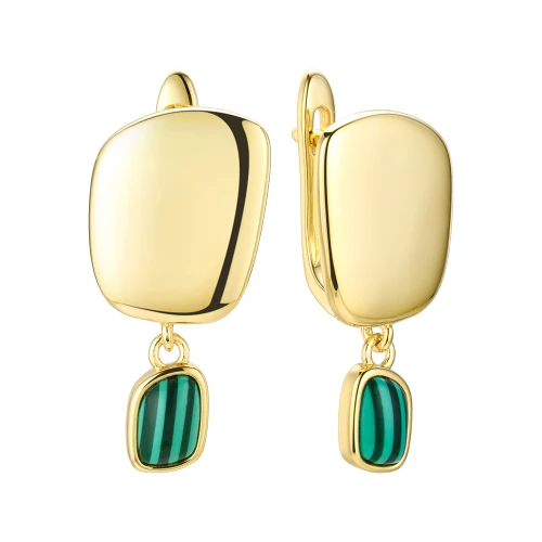 Серьги из серебра 925 пробы с позолотой, с искусственным малахитом
