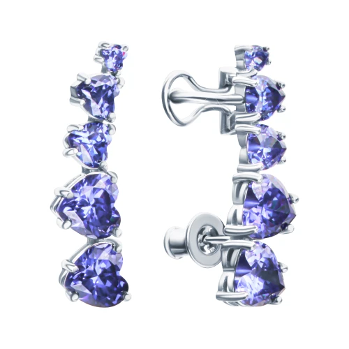 Серьги каффы из серебра 925 пробы с цветными цирконами