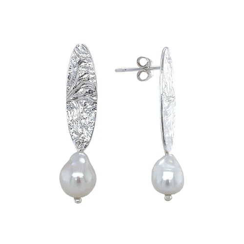 Серьги пусеты из серебра 925 пробы с жемчугом