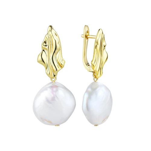 Серьги из серебра 925 пробы с позолотой, с жемчугом