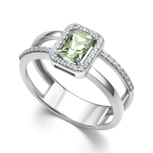 Кольцо из серебра 925 пробы с празиолитами и фианитами