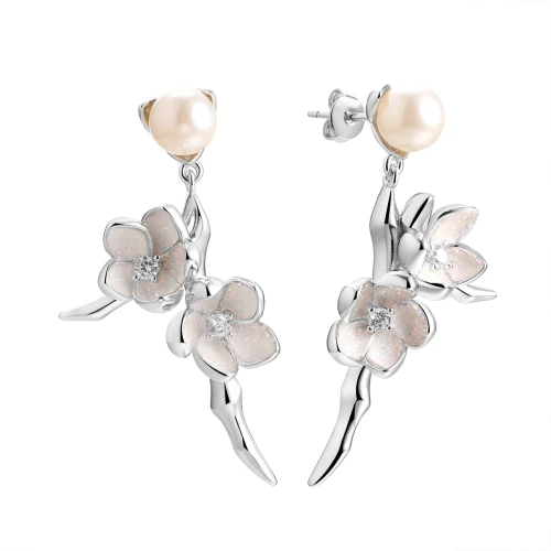 Пусеты (925) жемчуг, фианит, глиттер