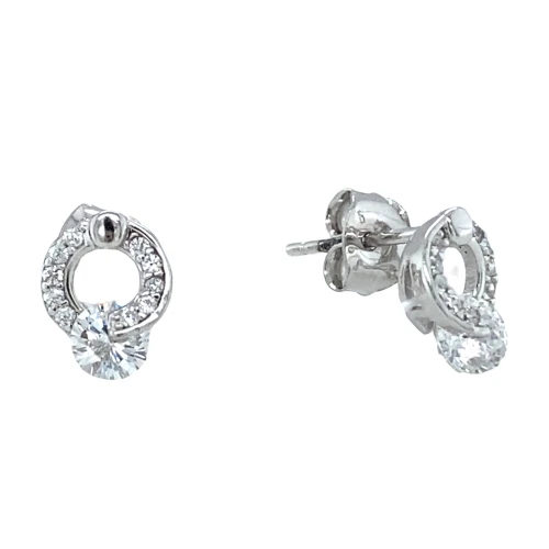 Серьги пусеты из серебра 925 пробы с фианитами