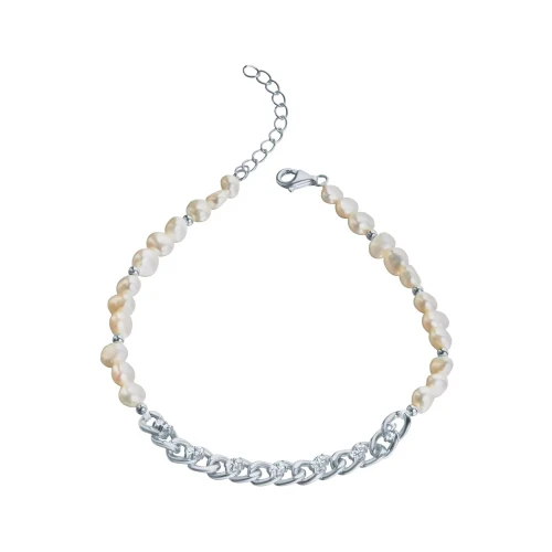 Браслет из серебра 925 пробы с жемчугом и цирконами