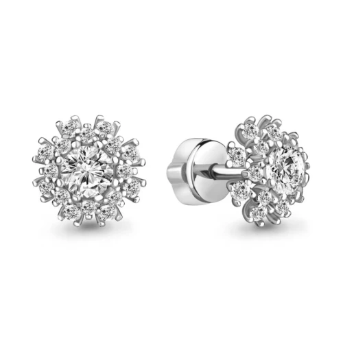 Серьги пусеты из серебра 925 пробы с фианитами