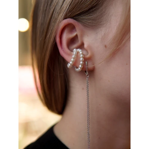 Моносерьга кафф из серебра 925 пробы с жемчугом