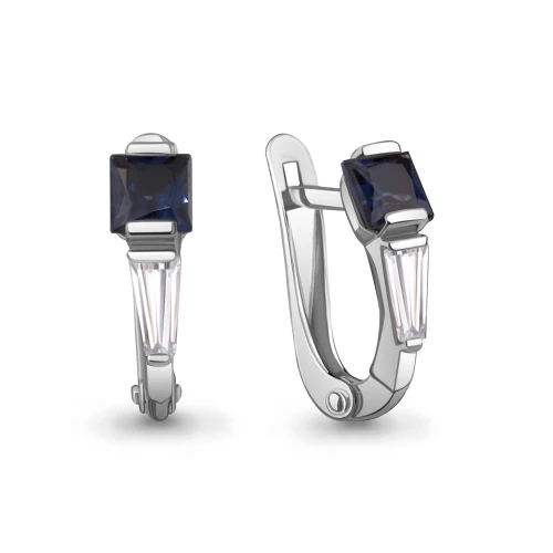 Серьги из серебра 925 пробы с искусвтвенным сапфиром и фианитами
