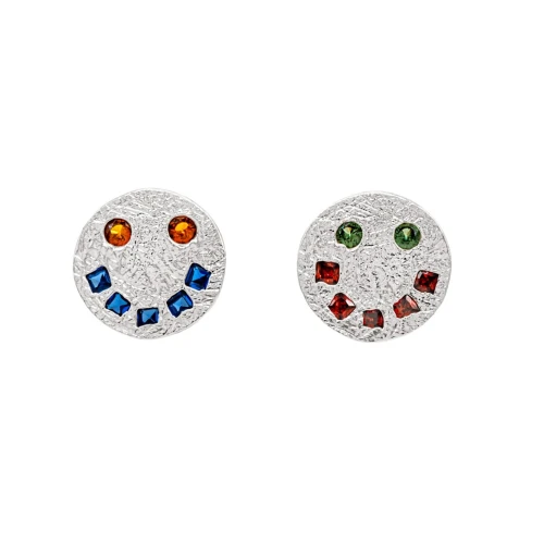 Серьги пусеты из серебра 925 пробы с цветными фианитами