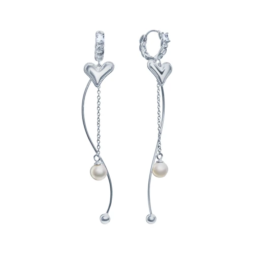 Серьги из серебра 925 пробы с жемчугом и фианитами