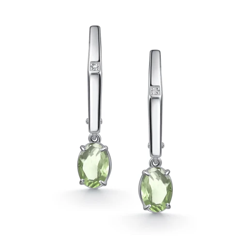 Серьги (925) празиолит, бриллиант