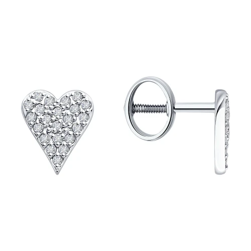 Серьги пусеты из белого золота 585 пробы с бриллиантами