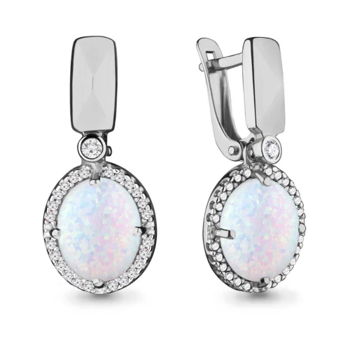 Серьги из серебра 925 пробы с искусственным опалом и фианитами