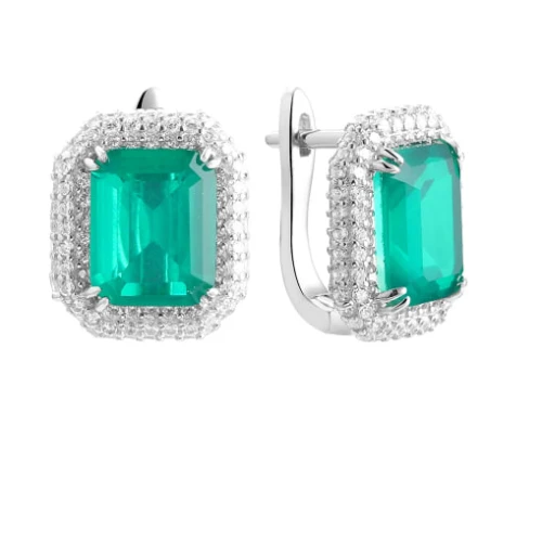 Серьги из серебра 925 пробы с ситаллами и фианитами