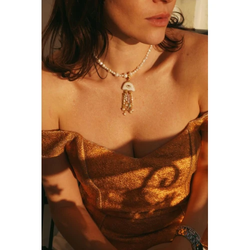 Колье (Сплав) жемчуг, керамика, фианит