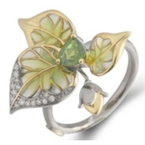 Кольцо (925) перидот, эмаль, циркон