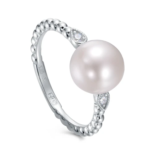 Кольцо из серебра 925 пробы с жемчугом и фианитами