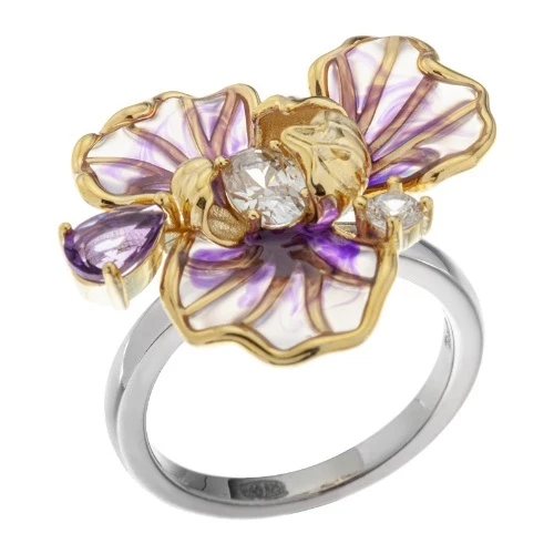 Кольцо (925 п) аметист, эмаль, циркон