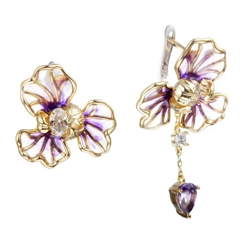 Серьги (925 п) аметист, эмаль, циркон