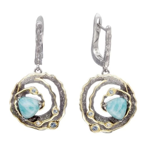Серьги (925 п) шпинель синт., амазонит, циркон