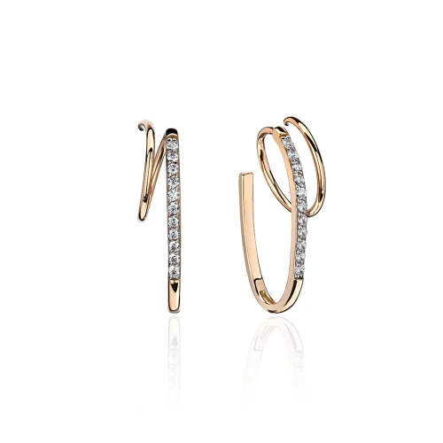 Серьги роллы из золота 585 пробы с фианитами