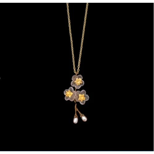 Колье жемчуг, стекло цветок вишни