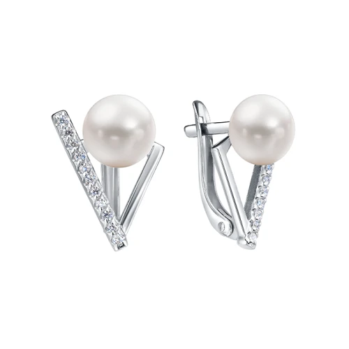 Серьги из серебра 925 пробы с жемчугом и фианитами