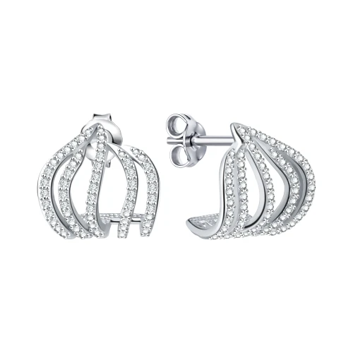 Серьги пусеты из серебра 925 пробы с фианитами