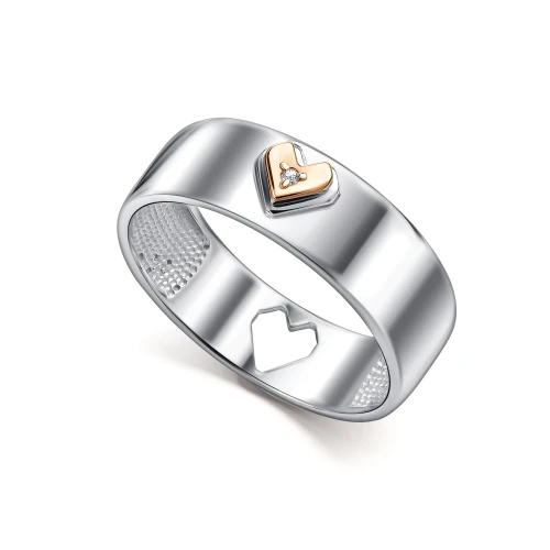 Кольцо из серебра 925 пробы с накладкой из золота 585 пробы с бриллиантами