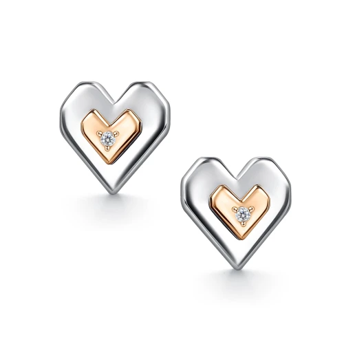 Серьги пусеты из серебра 925 пробы с накладкой  из золота 585 пробы с бриллиантами