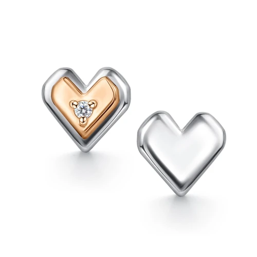 Серьги пусеты из серебра 925 пробы с накладкой  из золота 585 пробы с бриллиантами