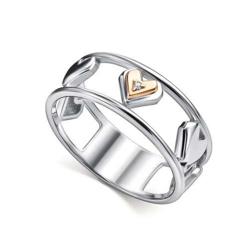 Кольцо из серебра 925 пробы с накладкой из золота 585 пробы с бриллиантами