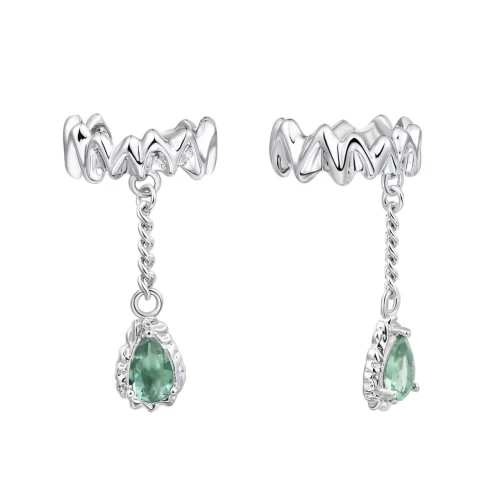 Серьги каффы из серебра 925 пробы с цветными цирконами