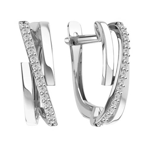 Серьги из белого золота 585 пробы с фианитами