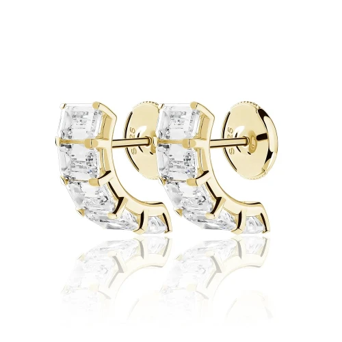 Серьги пусеты из серебра 925 пробы с позолотой, с фианитами