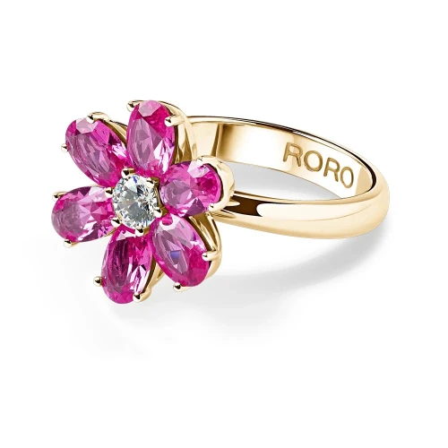 Кольцо из серебра 925 пробы с позолотой, с цветными цирконами