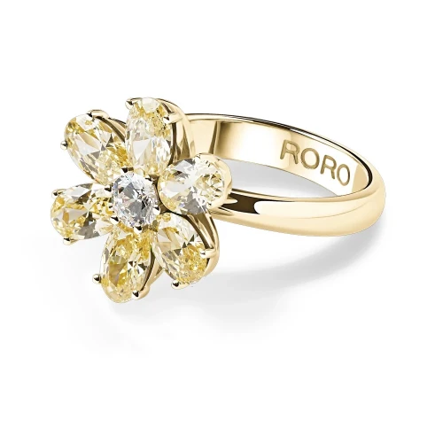 Кольцо из серебра 925 пробы с позолотой, с фианитами