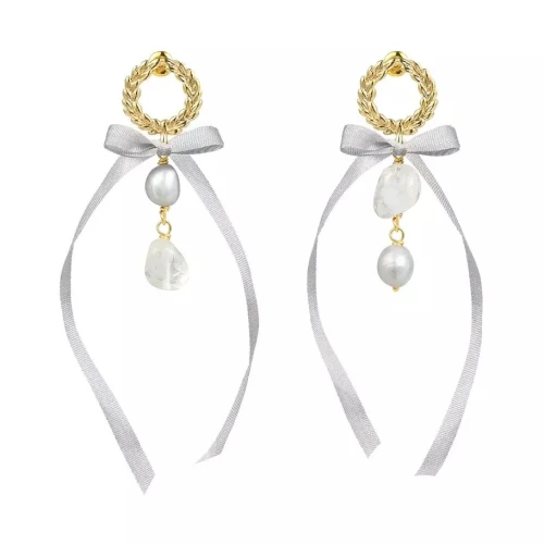 Пусеты жемчуг, горный хрусталь