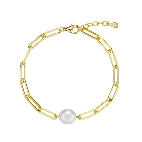 Браслет из серебра 925 пробы с позолотой и с жемчугом