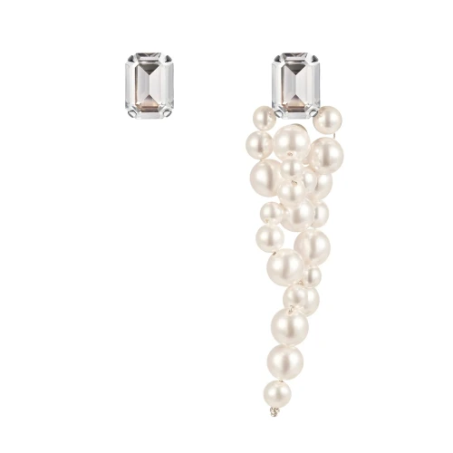 Пусеты жемчуг, фианит pearly octagon phodium