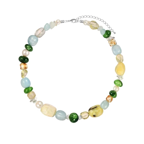 Колье аквамарин, жемчуг, агат, цитрин, кварц чокер earth