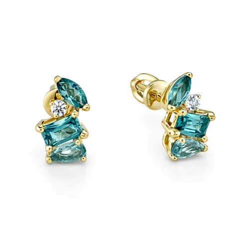 Пусеты (585 ж) турмалин синт., празиолит синт., фианит