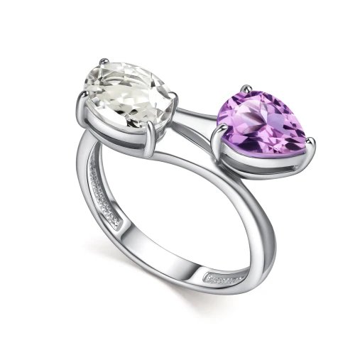 Кольцо (925) аметист, горный хрусталь