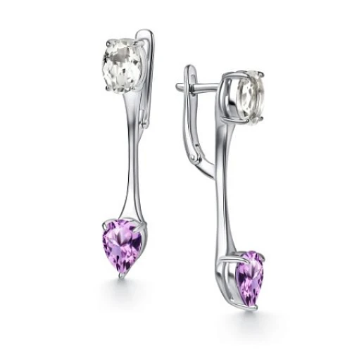 Серьги (925) аметист, горный хрусталь