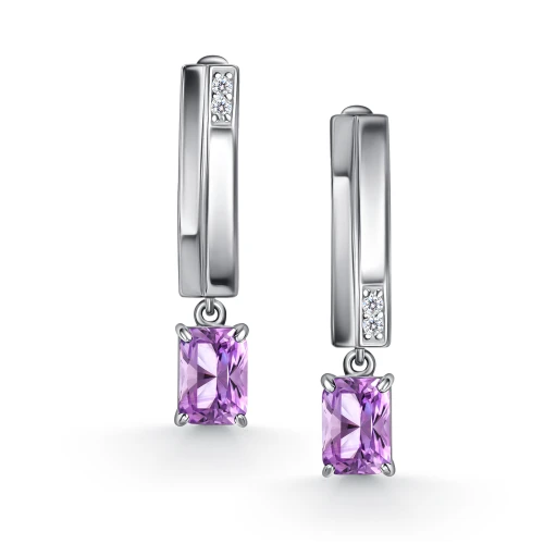 Серьги из серебра 925 пробы с аметистами и фианитами