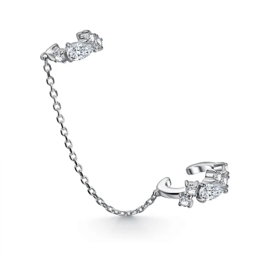 Моносерьга кафф из серебра 925 пробы с фианитом