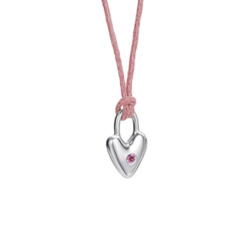 Колье (925) текстиль, фианит замочек-сердце